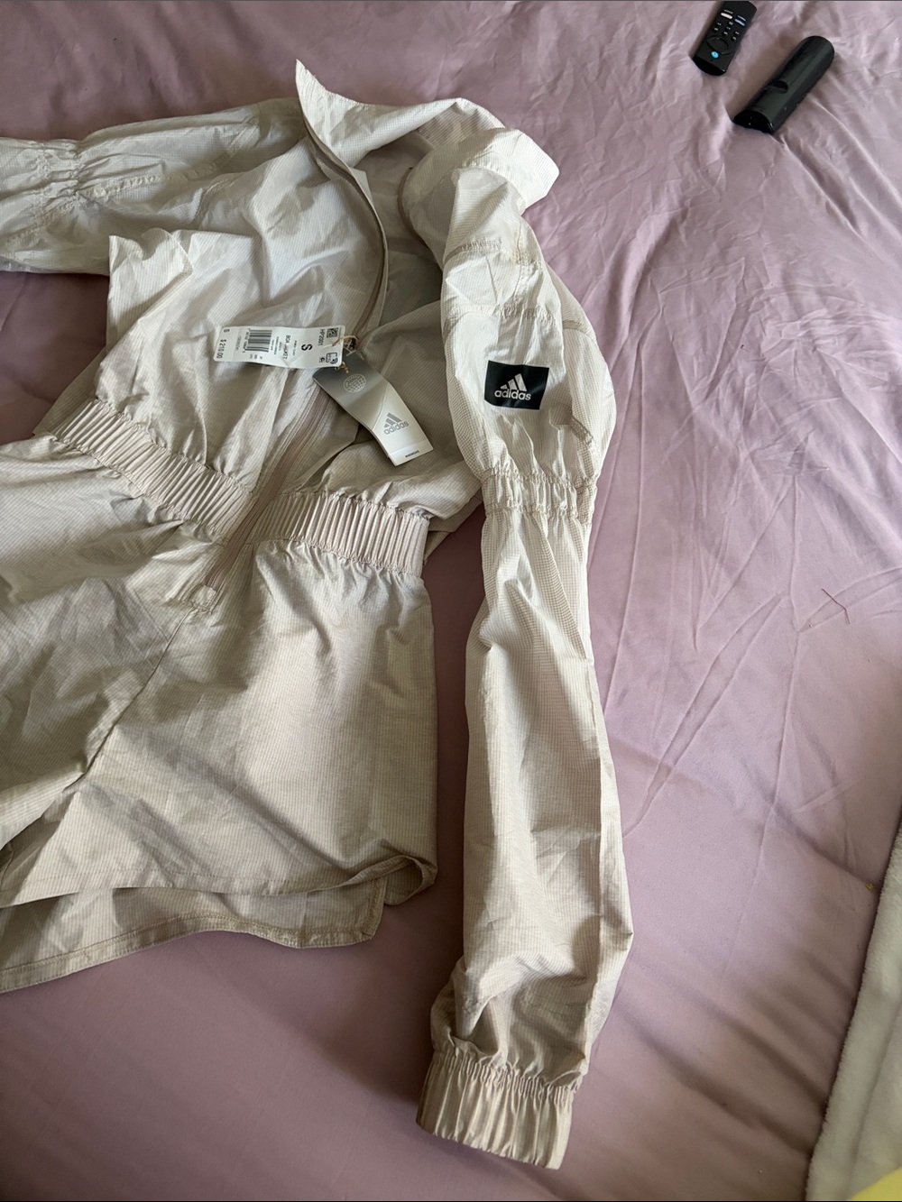 adidas Cream Zip-Front Athletic Romper - Picture 2 of 3